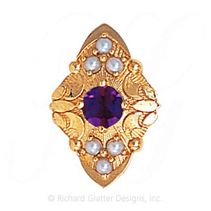 GS519 AMY/PL - 14 Karat Gold Slide with Amethyst center and Pearl accents 